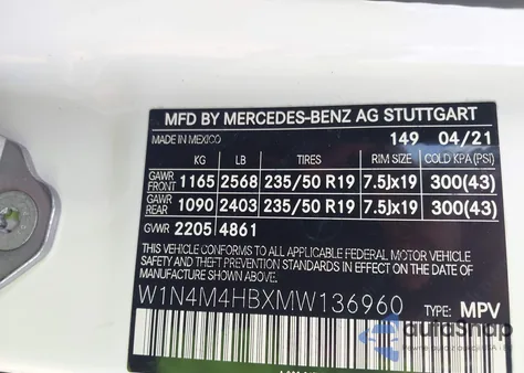 2021 Mercedes-Benz Glb 250 4Matic from USA, damaged, VIN W1N4M4HBXMW136960